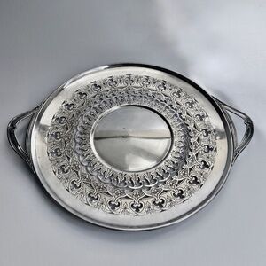 Vintage Handled Pierced Silver Pierced Tray
